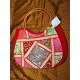 Womens Handbag Deep Red Sari Patchwork Beaded Boho Purse