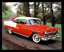 1955 Red & White Chevy Bel Air Hot Car Framed Art Poster Print - 20" X 16"