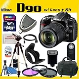 Nikon D90 SLR Digital Camera Kit with Nikon 18-55mm f/3.5-5.6G VR AF-S DX Nikkor Lens + SSE Pro Pack: Includes - 64GB SDHC Class 10 Memory Card, Card Reader, 3 Piece Filter Kit, Carrying Case, Tripod, Wireless Remote, Flash, Tulip Lens Hood, Travel Charger and more...