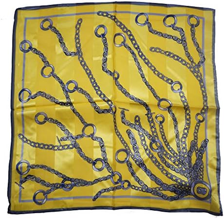 100% Silk Scarf Shawl, Scarfs for Women, Small Square, 20 inch x 20 inch (Yellow fasion chains)
