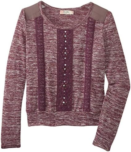 Miss Me Big Girls' Heathered Long Sleeve Tee with Lace Panels