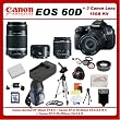 Canon EOS 60D DSLR Camera Kit with 3 Canon lenses: Featuring Canon EF-S 18-55mm f/3.5-5.6 IS II + Canon Normal EF 50mm f/1.8 II + Canon EF-S 55-250mm f/4-5.6 IS, Also Includes: 0.45x High Definition Wide Angle Lens & 2x Telephoto HD Lens, 3 Piece Filter Kit & 4 Piece Macro Lens Kit, Extra LP-E6 Replacement Battery & Travel Charger, 16GB SDHC Memory Card & Reader, Deluxe Backpack, Dedicated Flash and Much More...