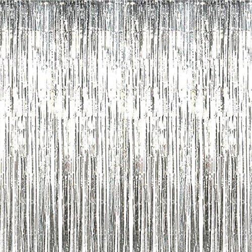Metallic Gold Foil Fringe Curtains (2 PC) by Kangaroo; Party Supplies (Silver)