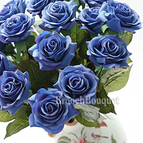 3C Mall Artificial Flowers, Beautiful and Life Like False Assorted Rose Bouquet Floral Leaf for Wedding Party Home Garden Bridal Hydrangea Decor DIY (Blue) (12 pcs)