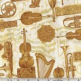 45'' Wide Joy Musical Instruments Ivory Fabric By The Yard
