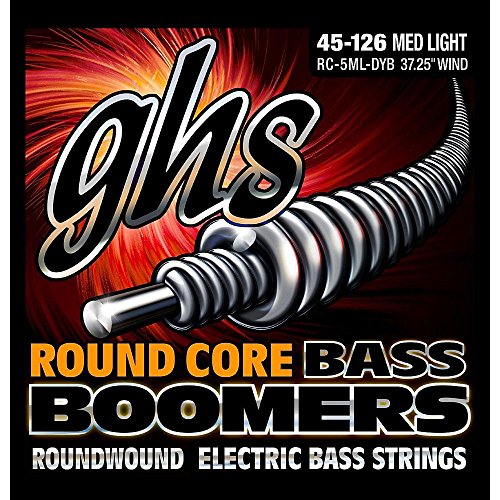 GHS StringsGHS Round Core Bass Boomers, 5-String Set, Medium Light Gauge, 45-126 (37.25" Winding) (RC-5ML-DYB), Silver