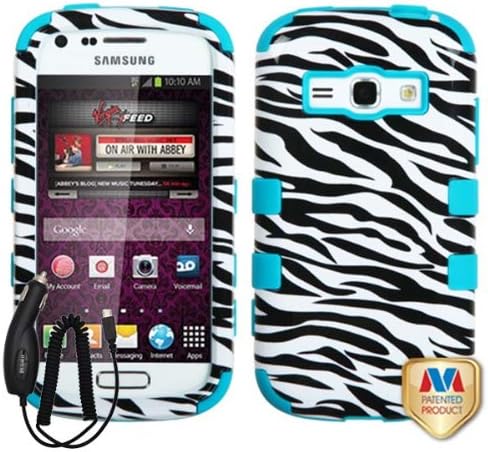 SAMSUNG GALAXY RING M840 PREVAIL 2 TEAL BLACK WHITE ZEBRA ANIMAL HYBRID RIB CAGE COVER HARD GEL CASE + CAR CHARGER from [ACCESSORY ARENA]