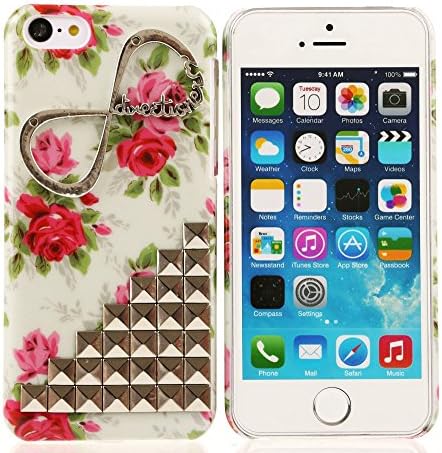 Iphone 5C Case USBerry DIY Punk Style Unique Fashion 3D Handmade Pyramid Nails Studs on Glossy Hard Plastick Blue Skin for Iphone 5C DIY Cover Case