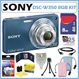 Sony DSC-W350 14.1MP Digital Camera with 4x Wide Angle Zoom with Optical Steady Shot Image Stabilization and 2.7 inch LCD in Blue + 8GB Deluxe Accessory Kit