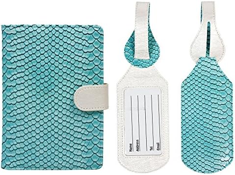 JAVOedge Crocodile Pattern RFID Blocking Passport Case with Pen Holder and 2 Matching Luggage Tags (Turquoise)