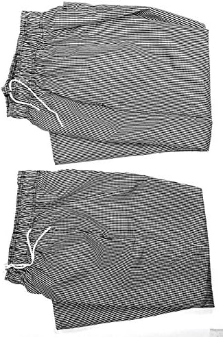 2-PACK - Chef Pants Checkered Elastic Waist Baggy Black/White houndstooth-Large