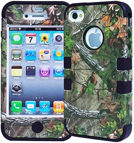 Pioneer Tech® 3 Layer Rugged Combo Real Tree Forest Camo Case Cover for Apple iPhone 4/4s (black)