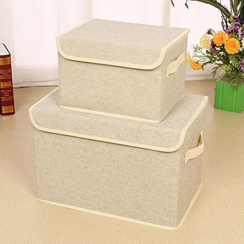 SeaOtter Town Storage Box,Toy&amp;Cloth&amp;Book Caddy,Linen Style with Lid,Set of 2 (Light Gray)