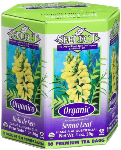 Seelect Organic Tea Bags, Senna Leaf, 16-Count Boxes (Pack of 6)