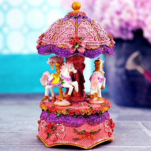 MEGAZON Luminous Merry-Go-Round Music Box,Gifts Laxury Carousel Light Music Box,Purple Rose Carve Patterns Decoration,Pretty Gift (PURPLE Carousel Music Box)