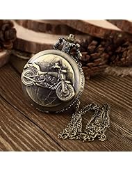 Youyoupifa Bronze Alloy Motorcycle Pattern Carved Vintage Style Antique Pocket Watch