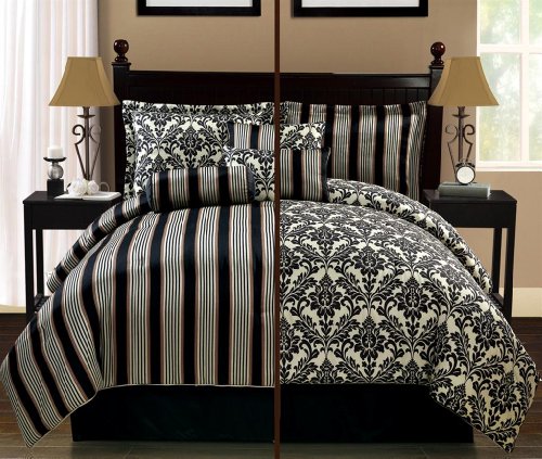 11 Pc Black and White Reversible / Bed in a Bag / Comforter Set / Queen Size Bedding/ Comforter Set By Plush C Collection