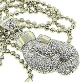 Men's Boxing Glove Necklace - Iced Out - Silver Plated - Heavy Bling