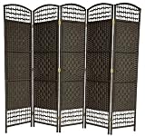 Wide Inexpensive Room Divider - 5.5ft. Open Diamond Weave Natural Fiber Folding Screen - Black - 5 Panel Size