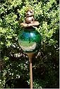The Frog Prince Rustic Iron Garden Stake with Green Gazing Globe