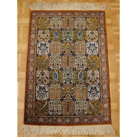 2'0 x 3'0 Brown Persian Hand Knotted Silk Qom Rug