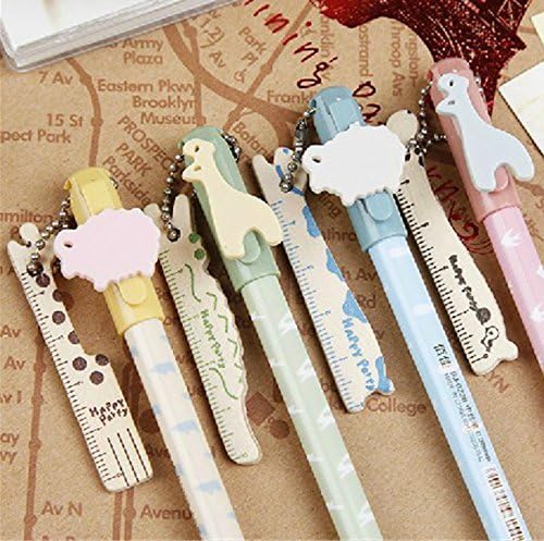 TryTry Set of 12 Cute Cartoon Creative Novelty Animal Sheep 0.38mm Black Gel Ink Rollerball Pens With Rulers For School Office Prizes Gifts(Wholesale+