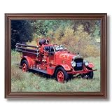 Vintage 1922 Fire Truck Engine Seagraves Wall Picture Cherry Framed Art Print