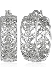 Rhodium-Plated Sterling Silver Filigree Hoop Earrings