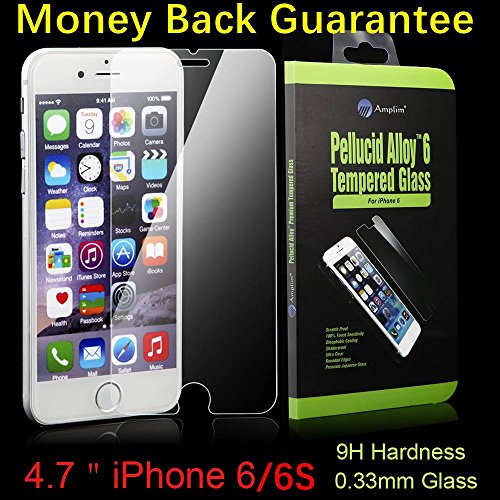 iPhone 6S Screen Protector: Amplim® Front Ballistic Tempered Glass Cover Case Friendly, Ultra Clear HD Rounded Edge, 3D Touch Full Coverage, Scratch Proof Anti Fingerprint (Apple-6-Premium-Film-Pack)