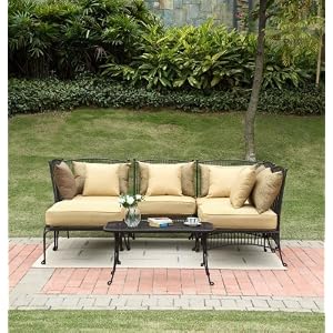 6pc Wrought Iron Outdoor Patio Sectional Set with Cushions by Ewins
