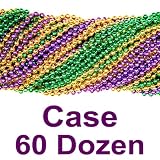 33 inch 07mm Round Metallic Purple Gold and Green Mardi Gras Beads - Case (60 Dozen)