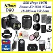 Nikon D90 SLR Digital Camera with Nikon 18-105mm Vr Lens + Huge Accessories Package Including Wide Angle Macro Lens + 2x Telephoto Lens + 3 Pc Filter KIT + 16gb Sdhc Memory Card & Much More!!