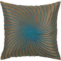 Rizzy Home T-3585 18-Inch by 18-Inch Decorative Pillows, Peacock Blue/Brown, Set of 2