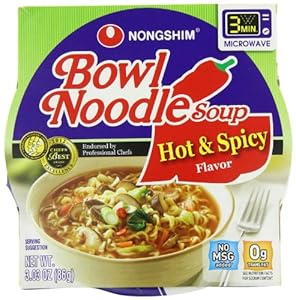 Nongshim Hot & Spicy Noodle Bowl, 3.03 Ounce Bowls (Pack of 12)