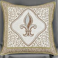 Fleur De Lis Ivory - Decorative Tapestry Throw Pillow - Square - Size 17' X 17'