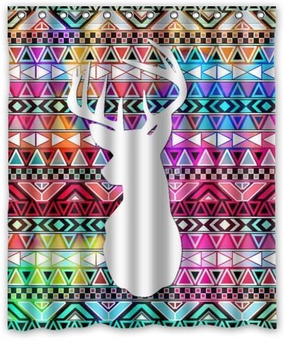 Neon Pink Purple Bright Andes Abstract Aztec Pattern Deer head 60" x 72" Polyester Fabric Waterproof Shower Curtain