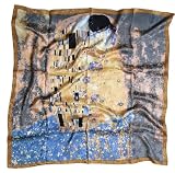 Prettystern - 90cm X 90cm Kunstdruck Jungendstil Seidentuch - Gustav Klimt - der Kuss (grau-blau)