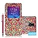 Galaxy Note 4 Case, Tradekmk(TM) Brand New Fashion High Quality Flip Leather Window View Design Display Caller ID Time Table Slim Fit Case Cover[Colored Drawing-Colorful Flower] Compatible with Samsung Galaxy Note 4[+Stylus]