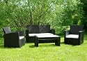 Alu-Rattan Garnitur / Tisch mit 2 Sesseln+1 Sofa, schwarz