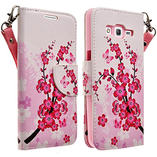 Samsung Galaxy Grand Prime LTE G530 Case, Samsung Galaxy Go Prime Case, Magnetic Wallet Pouch with Built In Kickstand For Samsung Galaxy Grand Prime LTE / Galaxy Go Prime, Lotus flower