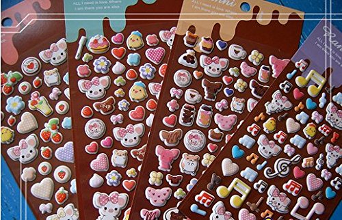 ONOR-Tech 4 Sheets Cute Lovely 3D DIY Decorative Adhesive Sticker Tape / Kids Craft Scrapbooking Sticker Set for Diary, Album (Lovely Pig)