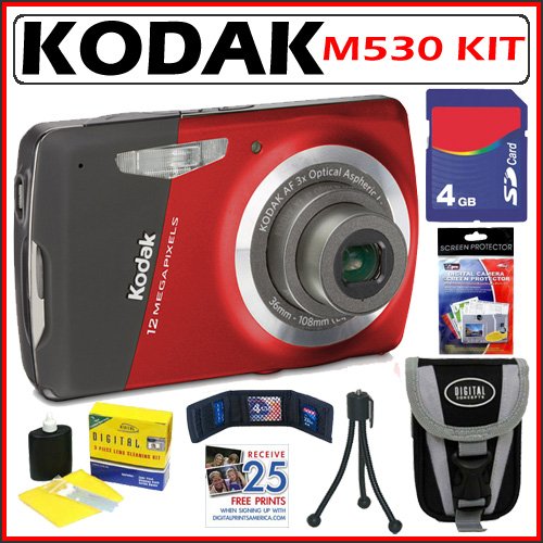 Kodak EasyShare M530 12MP Digital Camera with 3x Wide Angle Optical Zoom and 2.7 Inch LCD in Red + 4GB Accessory Kit