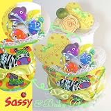 Ｓassy(サッシー）ゼブラスタイ＆モンキー歯がため付おむつケーキ！出産御祝やお誕生日プレゼントに大人気！の画像