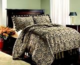 4 PC. BLACK / GOLD REGAL JACQUARD COMFORTER SET W/ MATCHING SHAMS