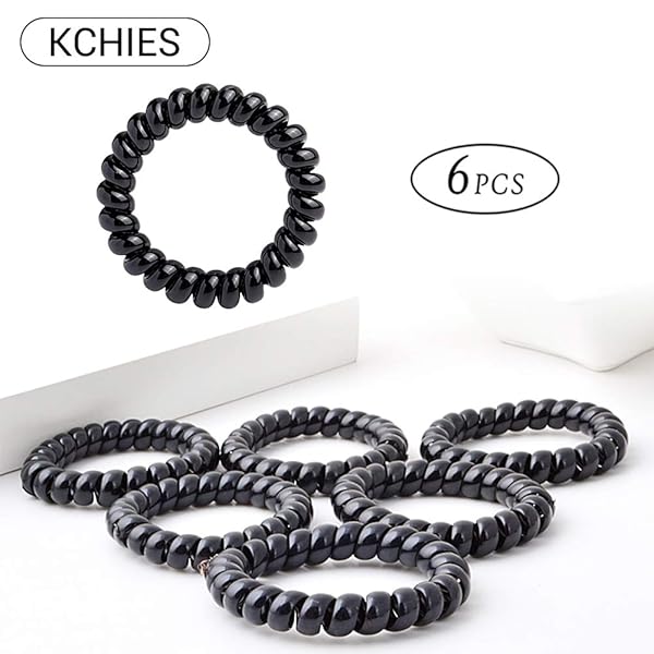 Kchies Spiral Hair Ties For Women Girls No Crease True Black Coil