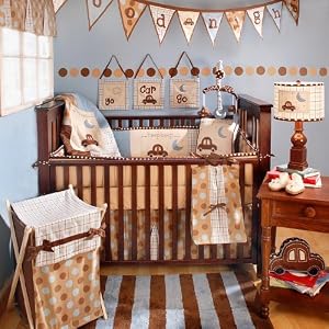 My Baby Sam Go Car Go 4 Piece Crib Bedding Set, Brown