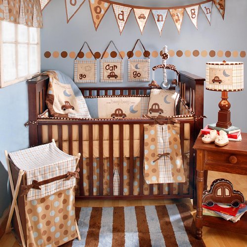My Baby Sam Go Car Go 4 Piece Crib Bedding Set - Brown