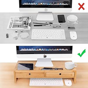 Bamboo Monitor Stand Riser With Drawers Sturdy Desk Organizer