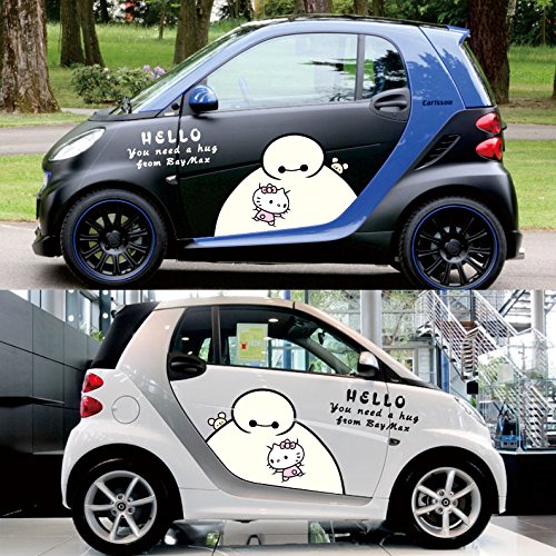 Itasha 2pcs Cute Baymax Car Vinyl Decal Auto Automobile Stickers Baymax Car Decal &amp; Cartoon Baymax Car Decal for Both Sides (hello kitty car sticker)