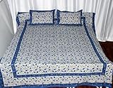 Fantastic Block Print & Brocade Work Cotton Bed Sheet Bedspread with Pillow ....
